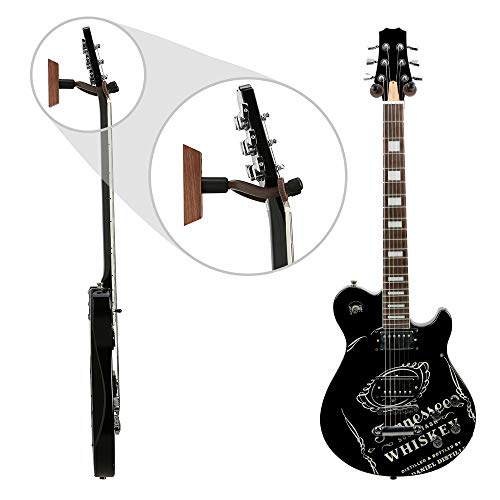 3 Pack Black Walnut Guitar Wall Mount - Premium Hanger for Acoustic, Electric, Bass & Ukulele Guitars