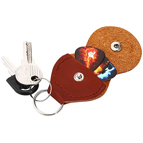 4 Pieces Guitar Picks Holder Case Leather Case Key Chain