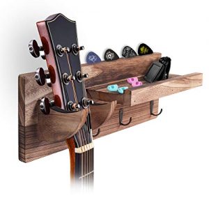 Refrze Guitar Holder Wall Mount Bracket Hanger Guitar Wood Hanging Rack with Pick Holder and 3 Hook