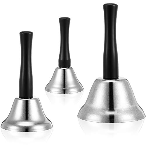3 Pieces Steel Handbell Hand Bell Call Bell Black Wooden