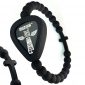 MUZiiKA Guitar Pick Holder Bracelet By Pickbandz in Epic Black - holds up to 4 picks (two MUZiiKA picks included) select Beaded ONLY, w/SKULL or w/CROSS and (UNISEX) size (Large Beaded with CROSS)