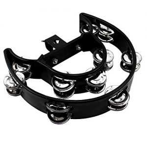Lan.Beauty Drum Set Tambourine with Mounting Eye Bolt,Hi Hat tambourine(Black,Red) (10 double rows of jingles, Black)