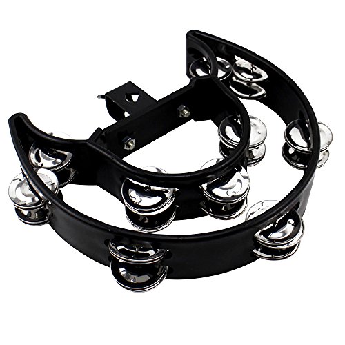 Lan.Beauty Drum Set Tambourine with Mounting Eye Bolt,Hi Hat tambourine(Black,Red) (10 double rows of jingles, Black)