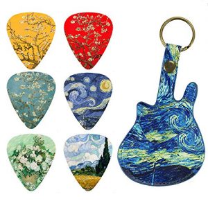 Guitar Picks - LIZIMANDU 12 Medium Gauge Celluloid Guitar Picks In Guitar Shaped Picks Holder. Unique Guitar Gift For Bass, Electric & Acoustic Guitars (Starry Sky1)