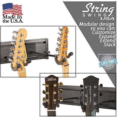 String Swing Guitar Keeper Bundle with 5 Guitar Hangers and 1 Black