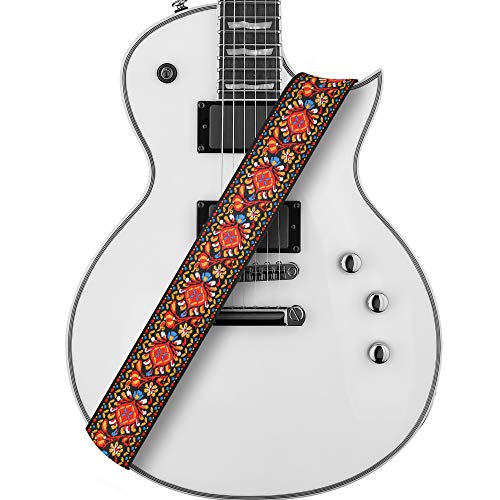 Amumu Adjustable Guitar Strap Vintage Embroidery Red Flower