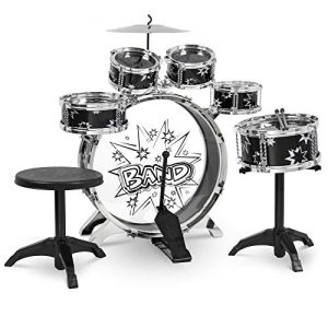 Best Choice Products 11-Piece Kids Starter Drum Set w/Bass Drum, Tom Drums, Snare, Cymbal, Stool, Drumsticks - Black