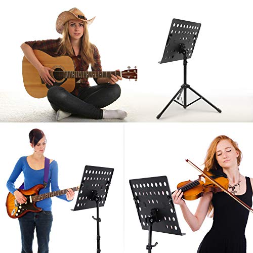 Klvied Folding Music Stand with Violin Hanger – Adjustable, Portable Sheet Music Stand with LED Light & Travel Case