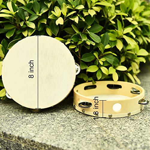 Gonioa 2 Pieces Wood Handheld Tambourine
