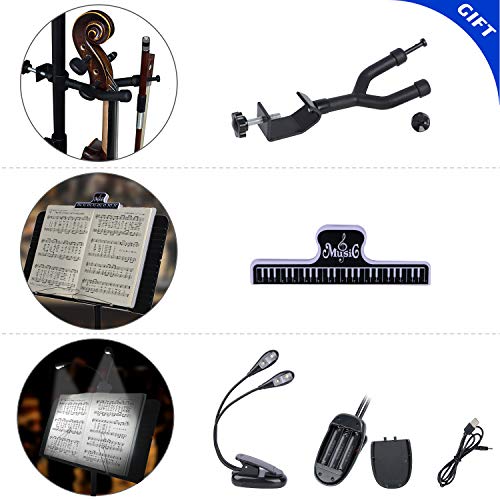 Klvied Sheet Music Stand with Violin Hanger, Portable Folding violin Stand