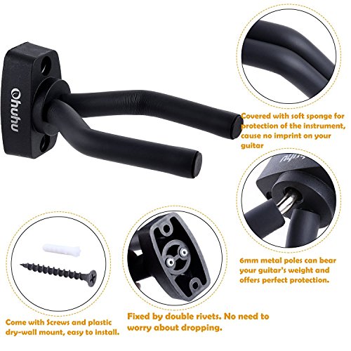 Ohuhu Guitar Hanger 2-Pack Hook Wall Mount Guitar Stand