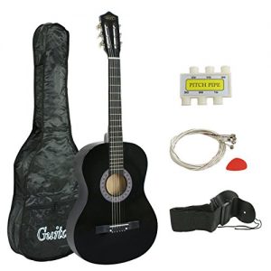 ZENY 38" New Beginners Acoustic Guitar With Guitar Case, Strap, Tuner and Pick (Black)