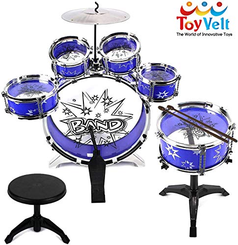 12 Piece Kids Jazz Drum Set – 6 Drums, Cymbal, Chair, Kick Pedal,