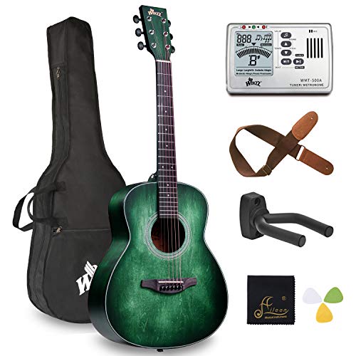 Left Handed 3/4 Acoustic Guitar Bundle with gig bag, tuner, wall mount, and strap in Dark Hunter Green