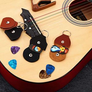 4 Pieces Guitar Picks Holder Case Leather Case Key Chain - Image 3