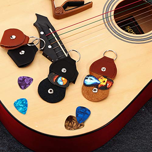 4 Pieces Guitar Picks Holder Case Leather Case Key Chain