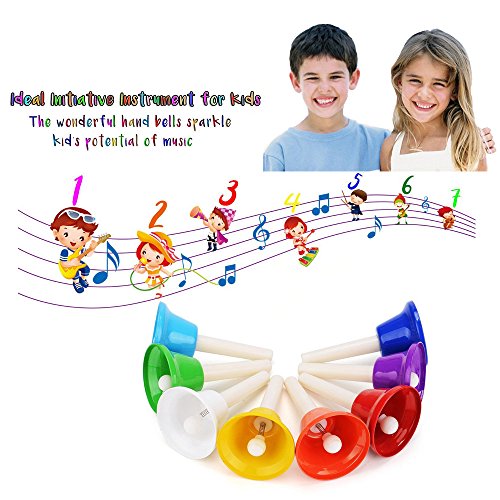 Hand Bells Set, Colorful Percussion 8 Note Diatonic Metal Hand Bell Kit