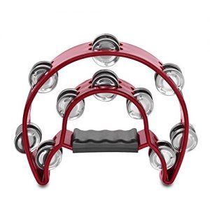 Half Moon Musical Tambourine (Red) Double Row Metal Jingles