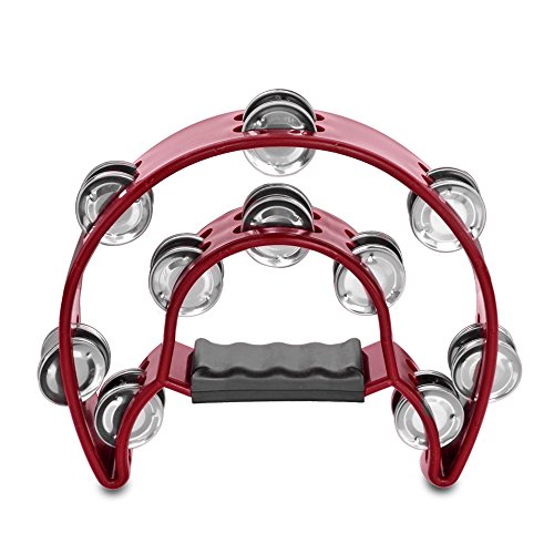 Half Moon Musical Tambourine (Red) Double Row Metal Jingles