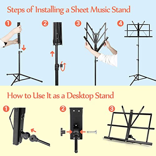 CAHAYA 2 in 1 Dual Use Folding Sheet Music Stand and Desktop Book
