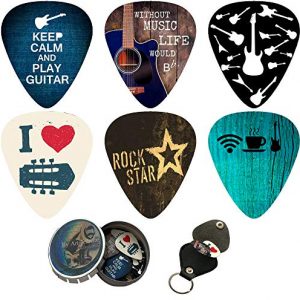 Cool Guitar Picks 12 Pack W/Tin Box & Picks Holder. Celluloid Medium Cool Picks an Awesome Gift for Men & Women Guitarists For Acoustic Electric and Bass Guitars