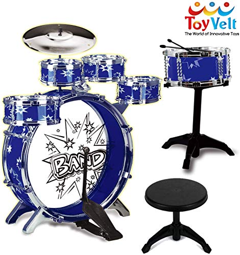 12 Piece Kids Jazz Drum Set – 6 Drums, Cymbal, Chair, Kick Pedal, 2 Drumsticks, Stool – Little Rockstar Kit to Stimulating Children’s Creativity, - Ideal Gift Toy for Kids, Teens, Boys & Girls
