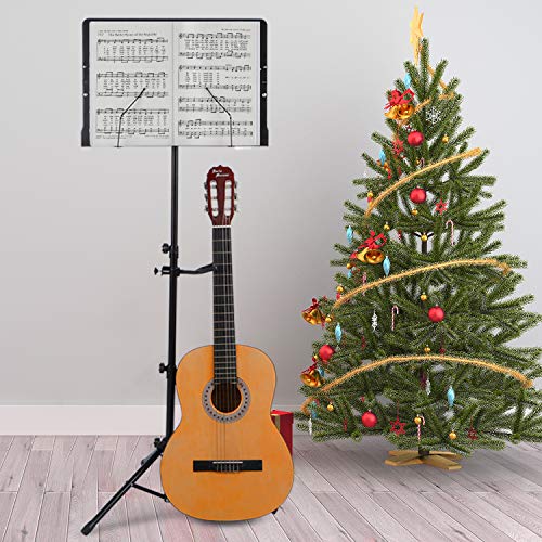 Klvied Folding Music Stand with Violin Hanger – Adjustable, Portable Sheet Music Stand with LED Light & Travel Case