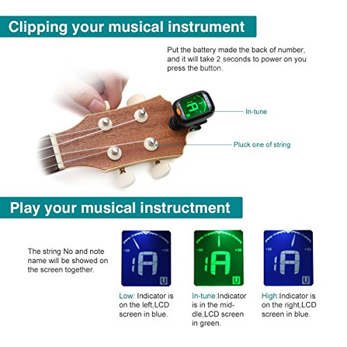 Clip On Guitar Tuner For All Instruments, Ukulele, Guitar
