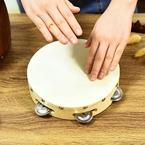 Gonioa 2 Pieces Wood Handheld Tambourine