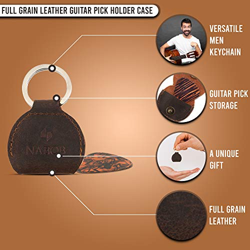 Rustic Leather Guitar Pick Holder Case With Keychain Full Grain