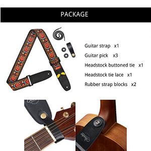 Amumu Adjustable Guitar Strap Vintage Embroidery Red Flower - Image 3