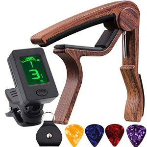 Guitar Tuner Clip-On Tuner with Guitar Capo Rosewood Color Capo for Acoustic Electric Guitar Bass Violin Ukulele
