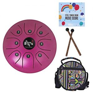 Mowind Steel Tongue Drum Tank Drum C Key 8 Notes 5.5 Inch Percussion Instrument with Drum Mallets Carry Bag Purple