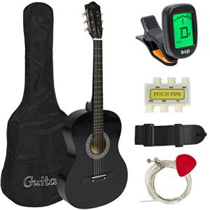 38in Beginner Acoustic Guitar Starter Kit w/Case, Strap, Tuner, Pick, Strings