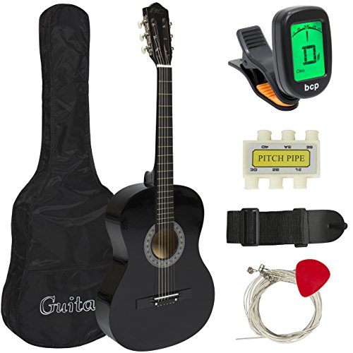 38in Beginner Acoustic Guitar Starter Kit w/Case, Strap, Tuner, Pick, Strings