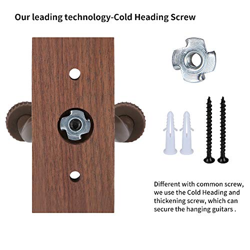 3 Pack Black Walnut Guitar Wall Mount - Premium Hanger for Acoustic, Electric, Bass & Ukulele Guitars