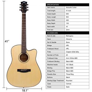 Acoustic Guitar Full Size 41 inch Spruce Cutaway Guitar Bundle - Image 6