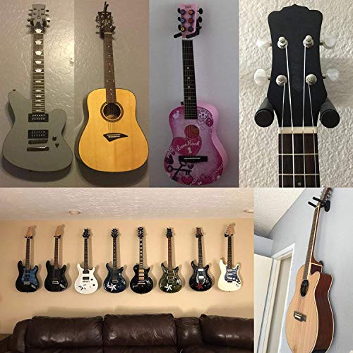 Dtown Guitar Wall Mount Hanger Set - 4 Pack Ukulele & Guitar Holder with Picks