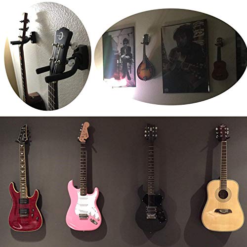 Dtown Guitar Wall Mount Hanger Set - 4 Pack Ukulele & Guitar Holder with Picks