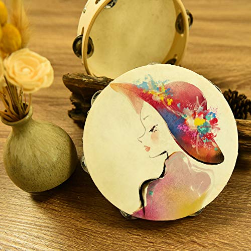 Gonioa 2 Pieces Wood Handheld Tambourine