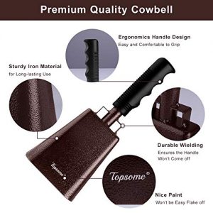 10 Inch Steel Cheering Bell for Sporting Events, Football Games, and Celebrations - Extra Small Cowbell Included - Topsome Copper Cow Bell Set - Image 6