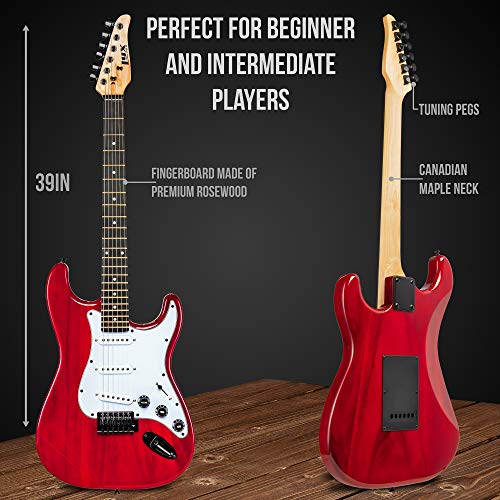 39-Inch Electric Guitar Kit Bundle with 20W Amplifier - Perfect Starter Package in Pink