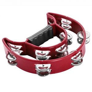 Half Moon Musical Tambourine (Red) Double Row Metal Jingles - Image 4