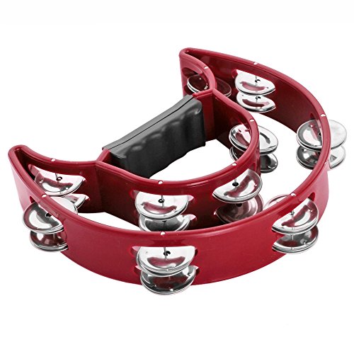Half Moon Musical Tambourine (Red) Double Row Metal Jingles