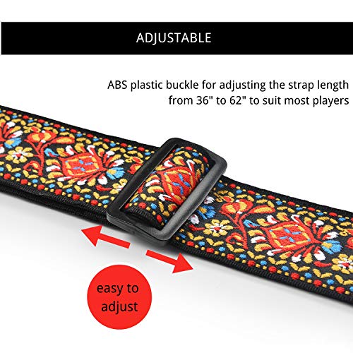 Amumu Adjustable Guitar Strap Vintage Embroidery Red Flower