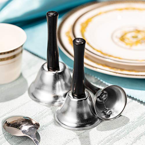 3 Pieces Steel Handbell Hand Bell Call Bell Black Wooden