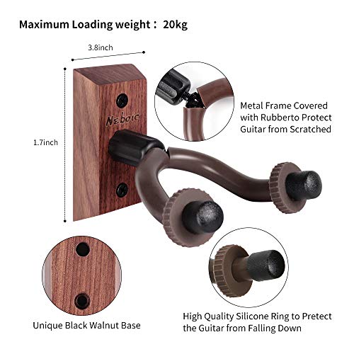 3 Pack Black Walnut Guitar Wall Mount - Premium Hanger for Acoustic, Electric, Bass & Ukulele Guitars