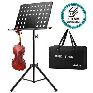 Vekkia Music Stand for Sheet Music - 19.68'x13.31' Extra-Wide Bookplate, Metal Portable Stand with Carrying Bag, Suitable for Instrumental Performance & Band, Black