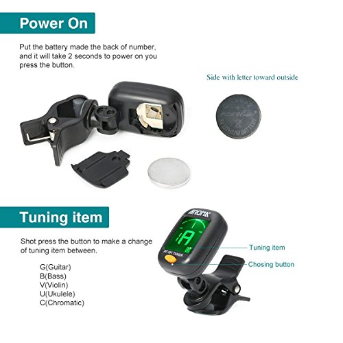 Clip On Guitar Tuner For All Instruments, Ukulele, Guitar