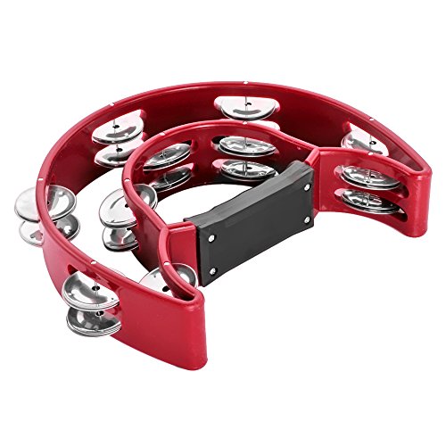 Half Moon Musical Tambourine (Red) Double Row Metal Jingles